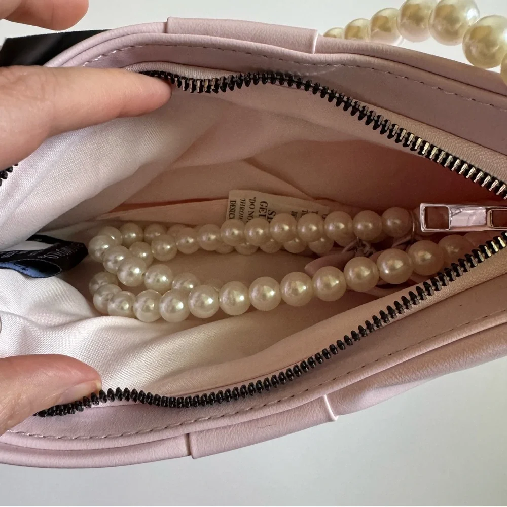 Elegant Pink Bow Clutch with Pearl Handle or add Pearl Shoulder Straps